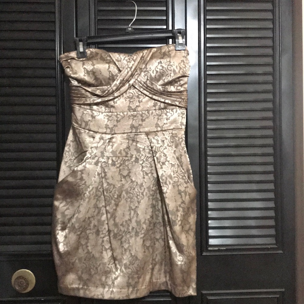 Tan strapless party dress